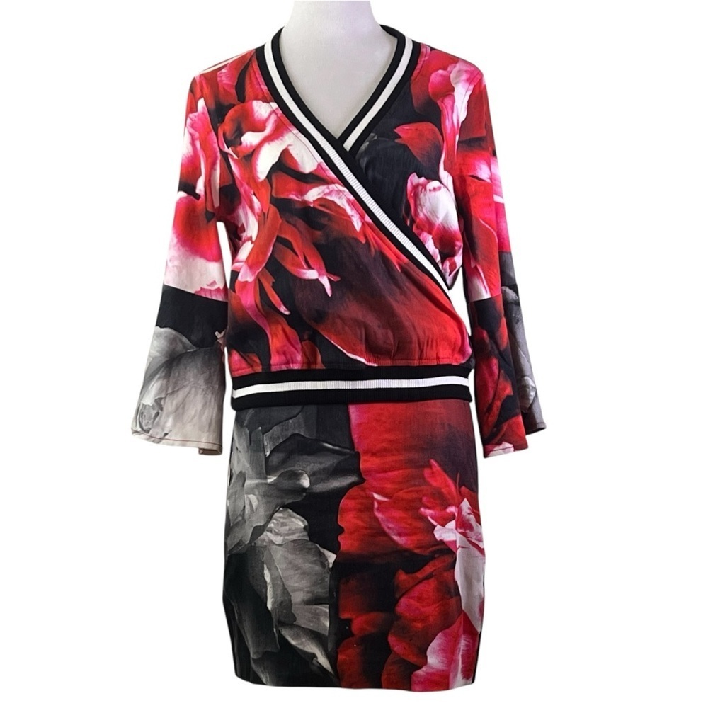 Atelier Nicole Miller Two Piece Floral Skirt & Top with Bell Sleeves (M) EUC